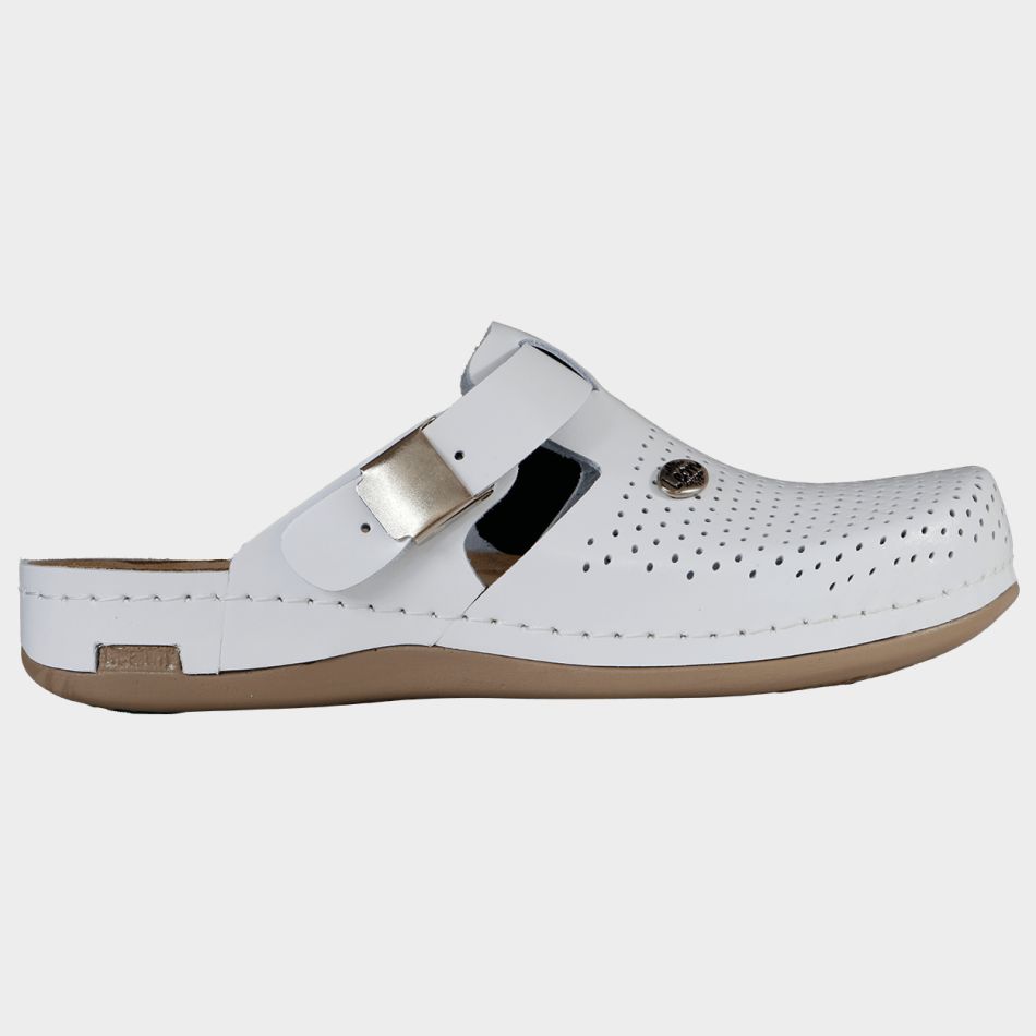 LEON LADY WHITE | Дамско Сабо от Естествена Кожа | Анатомична Гел Стелка | Медицински Комфорт и Стил