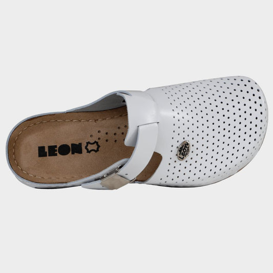 LEON LADY WHITE | Дамско Сабо от Естествена Кожа | Анатомична Гел Стелка | Медицински Комфорт и Стил
