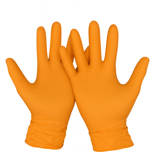 Оранжеви нитрилни ръкавици ALDENA 8 гр – 50 бр | Диамантена текстура, индустриални, без латекс
