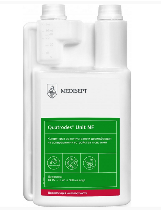 Quatrodes Unit NF – 1 л | Дезинфектант за Аспирационни Системи и Плювалници | Medisept