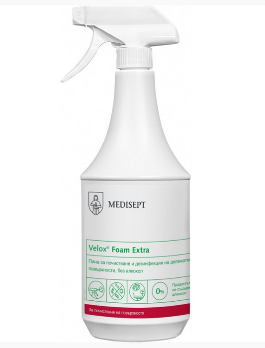 Velox Foam Extra – 1 л | Дезинфектант за Деликатни Повърхности (Спрей, Готов Разтвор) | Medisept