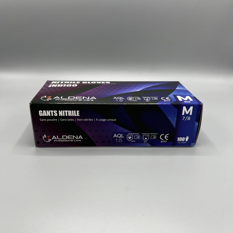 Индиго нитрилни ръкавици ALDENA 3 гр – 100 бр | Без пудра, текстурирани, латекс-фрий