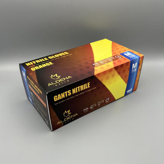 Оранжеви нитрилни ръкавици ALDENA 8 гр – 50 бр | Диамантена текстура, индустриални, без латекс