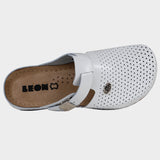 LEON LADY WHITE | Дамско Сабо от Естествена Кожа | Анатомична Гел Стелка | Медицински Комфорт и Стил