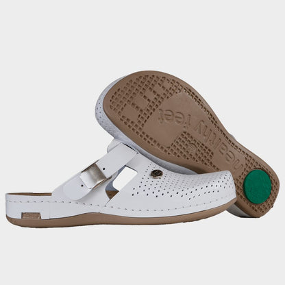 LEON LADY WHITE | Дамско Сабо от Естествена Кожа | Анатомична Гел Стелка | Медицински Комфорт и Стил