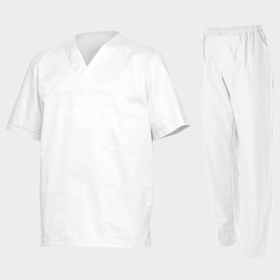 M3 WHITE | Медицински Комплект Туника и Панталон | Унисекс | Бял Цвят | 65% Полиестер / 35% Памук
